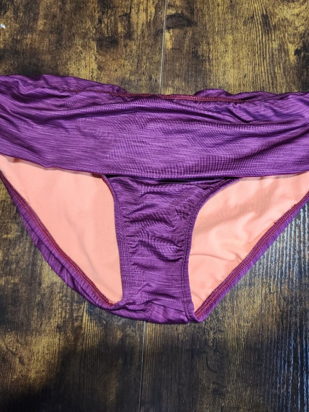 Athena Plum Ribbed Bikini Bottom with Peach Lining